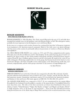 ROBERT BLACK, Pianist ROGER SESSIONS MIRIAM GIDEON