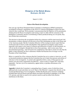 1 March 13, 2018 Status of the Russia Investigation One Year Ago, The