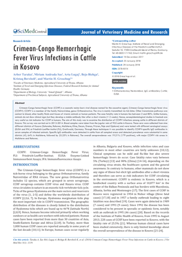 Crimean-Congo Hemorrhagic Fever Virus Infections in Cattle in Kosovo