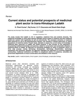 Current Status and Potential Prospects of Medicinal Plant Sector in Trans-Himalayan Ladakh