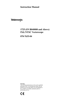 (SN B040000 and Above) PAL/NTSC Vectorscope 070-7635-04