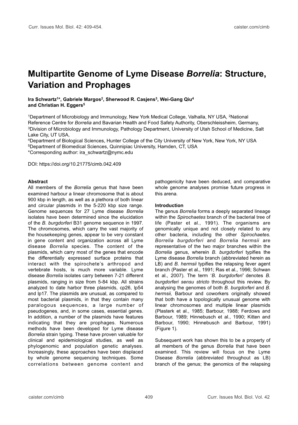 Multipartite Genome of Lyme Disease Borrelia: Structure, Variation and Prophages