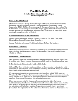 The Bible Code a Valley Bible Church Position Paper