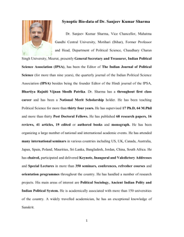 Synoptic Bio-Data of Dr. Sanjeev Kumar Sharma