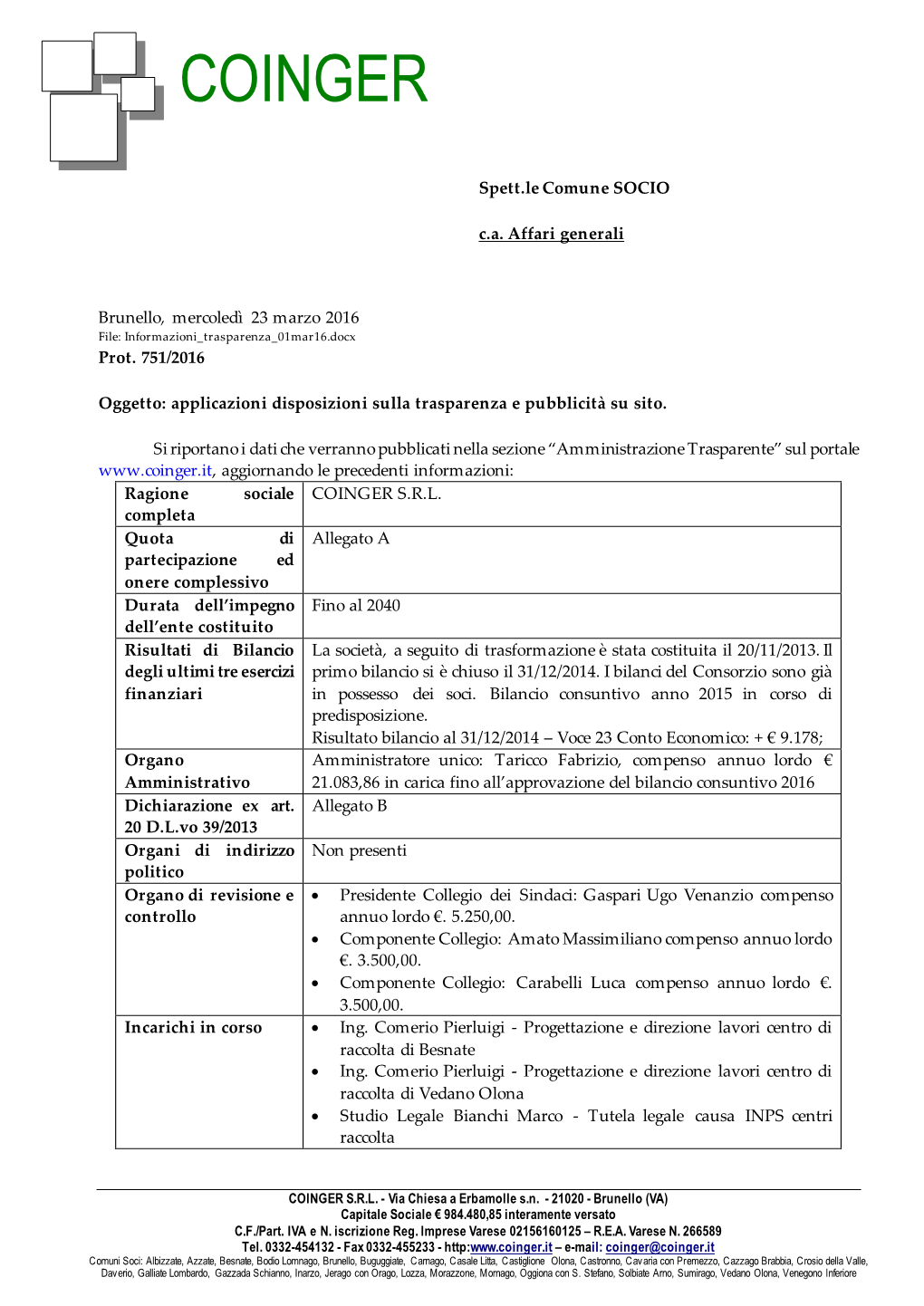 Disposizioni Sulla Trasparenza E Pubblicità Sul Sito