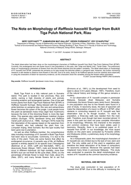 The Note on Morphology of Rafflesia Hasseltii Surigar from Bukit Tiga Puluh National Park, Riau