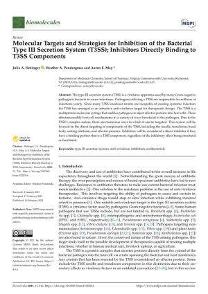 Molecular Targets and Strategies for Inhibition of the Bacterial Type III Secretion System (T3SS); Inhibitors Directly Binding to T3SS Components