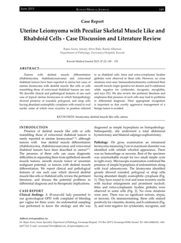 Uterine Leiomyoma with Peculiar Skeletal Muscle Like and Rhabdoid Cells - Case Discussion and Literature Review