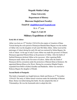 Military Expeditions of Akbar (By Bhawana Singh)