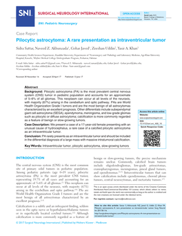 Pilocytic Astrocytoma: a Rare Presentation As Intraventricular Tumor Sidra Sattar, Naveed Z