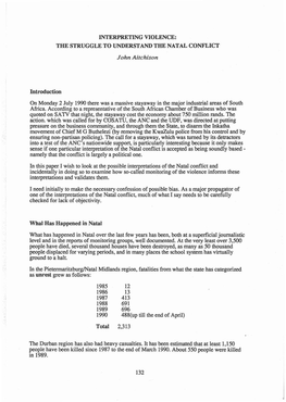 INTERPRETING VIOLENCE: the STRUGGLE to UNDERSTAND the NATAL CONFLICT John Aitchison