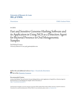Fast and Sensitive Genome-Hashing Software and Its Application in Using NGS As a Detection Agent for Bacterial Presence in Oral