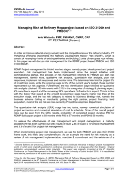 Managing Risk of Refinery Megaproject Based on ISO 31000 and PMBOK1, 2