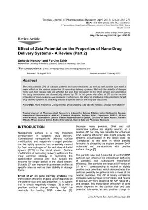Effect of Zeta Potential on the Properties of Nano-Drug Delivery Systems - a Review (Part 2)