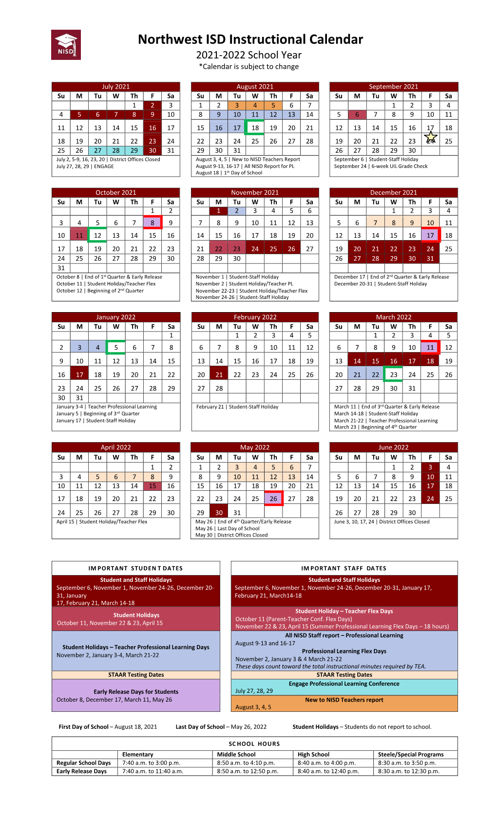 2021-2022 School Year Calendar