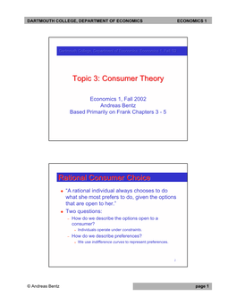 Topic 3: Consumer Theory Rational Consumer Choice