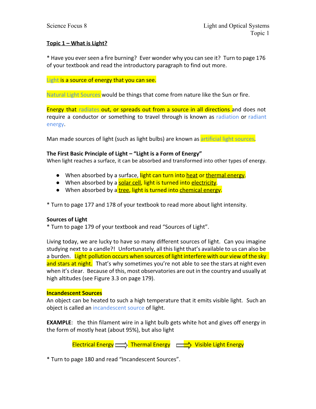 Science Focus 8 Light and Optical Systems Topic 1 Topic 1 – What Is Light?