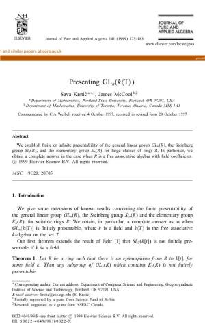 Presenting Gln(K〈T〉)