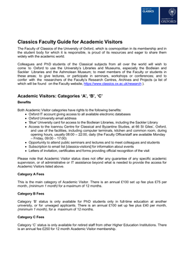 Classics Faculty Guide for Academic Visitors