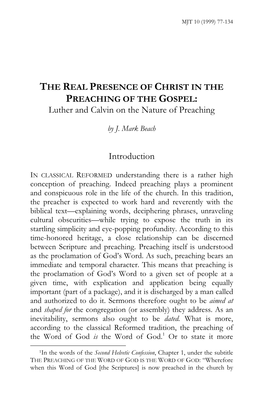 Luther and Calvin on the Nature of Preaching Introduction