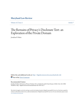 The Remains of Privacy's Disclosure Tort: an Exploration of the Private Domain Jonathan B