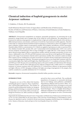 Chemical Induction of Haploid Gynogenesis in Sterlet Acipenser Ruthenus