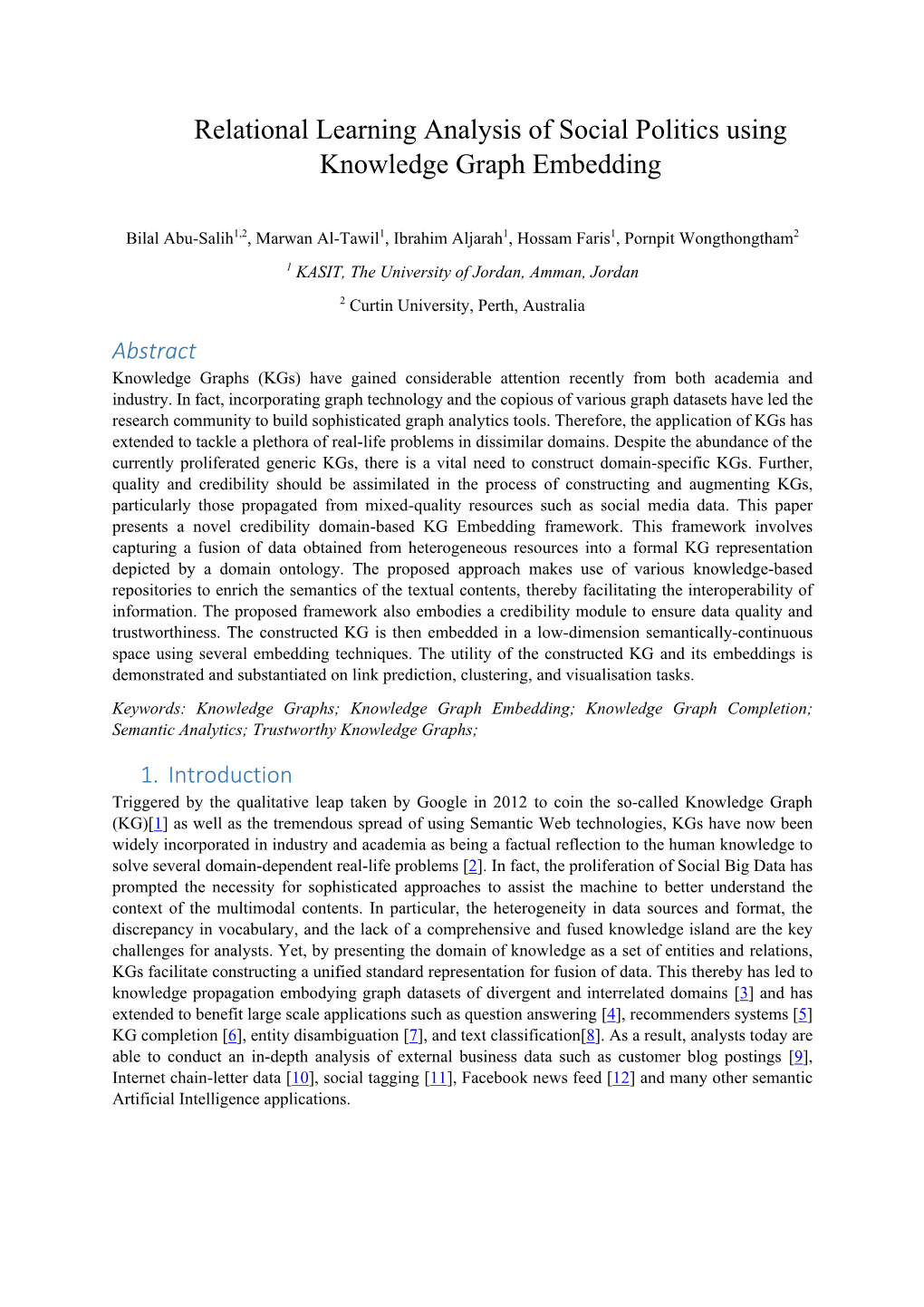 Relational Learning Analysis of Social Politics Using Knowledge Graph Embedding