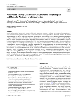Perithyroidal Salivary Gland Acinic Cell Carcinoma: Morphological and Molecular Attributes of a Unique Lesion