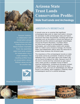 Arizona State Trust Lands Conservation Profile: State Trust Lands and Archeology