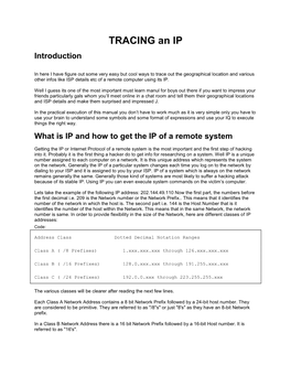 TRACING an IP Introduction