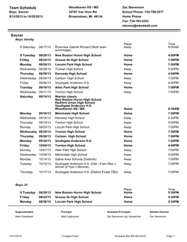Team Schedule Soccer