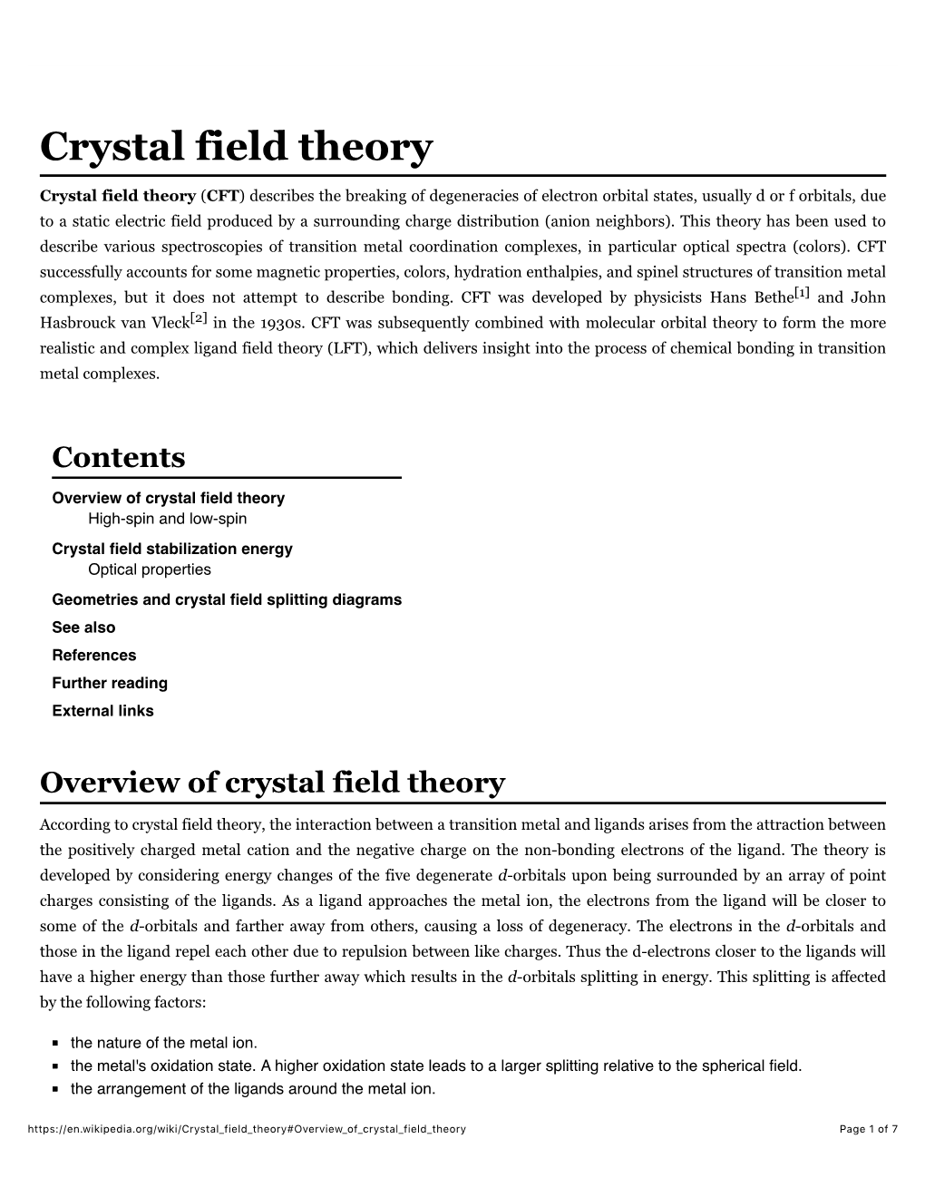 Crystal Field Theory