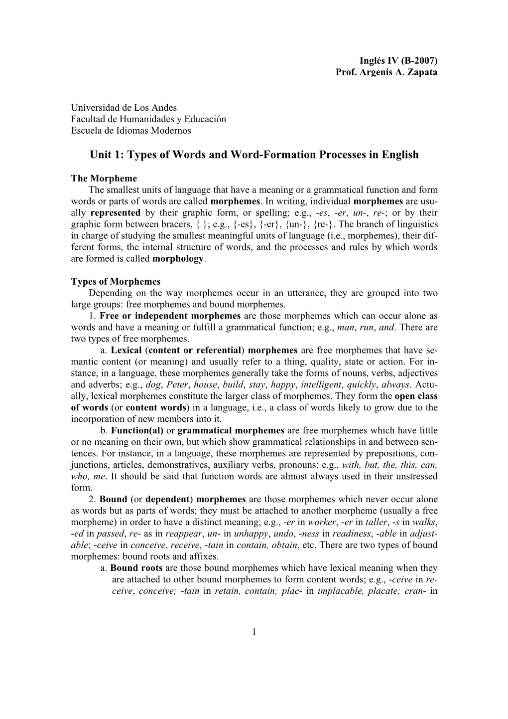 Types of Words and Word-Formation Processes in English