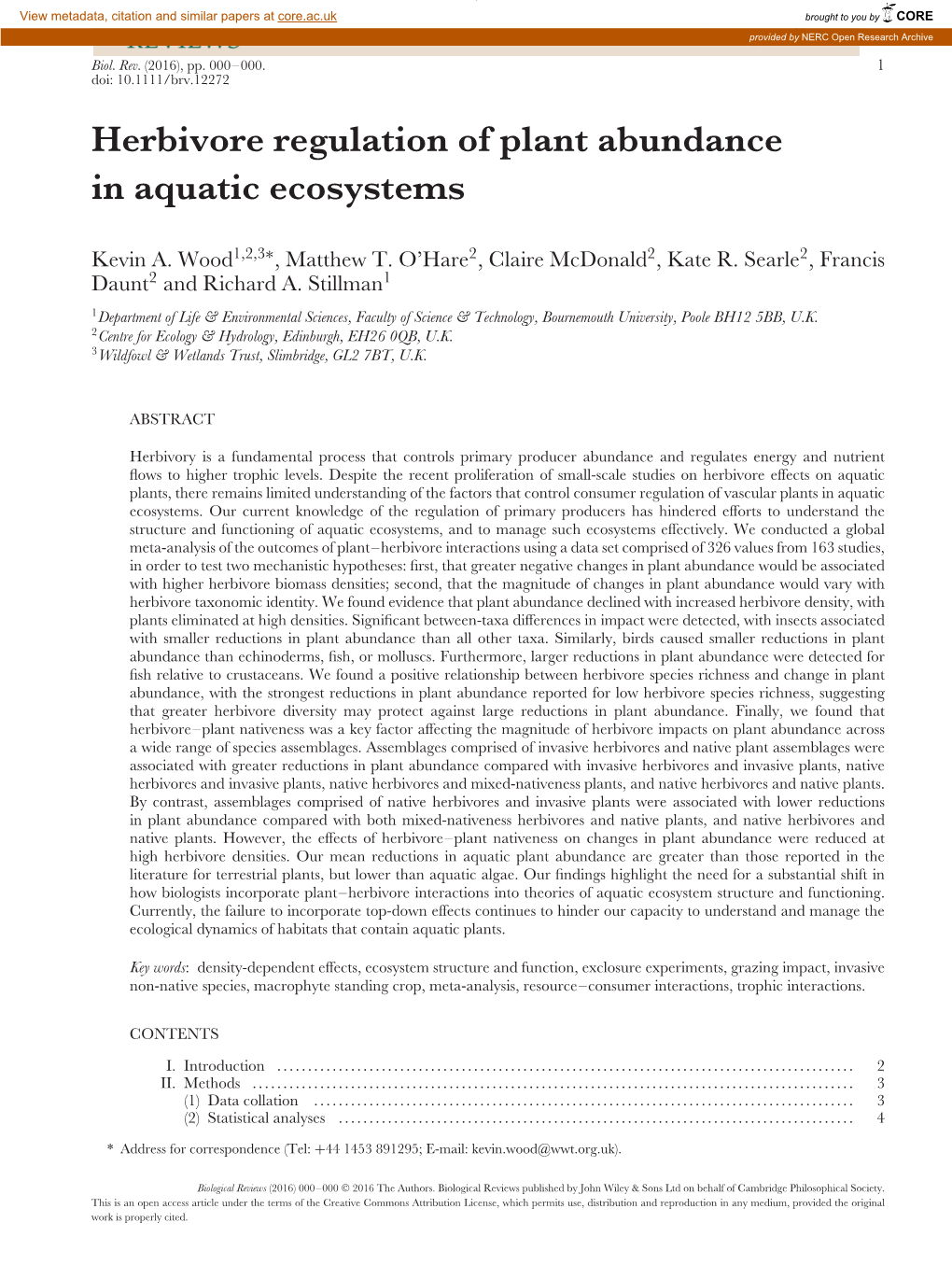 Herbivore Regulation of Plant Abundance in Aquatic Ecosystems