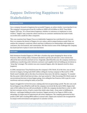 Zappos: Delivering Happiness to Stakeholders