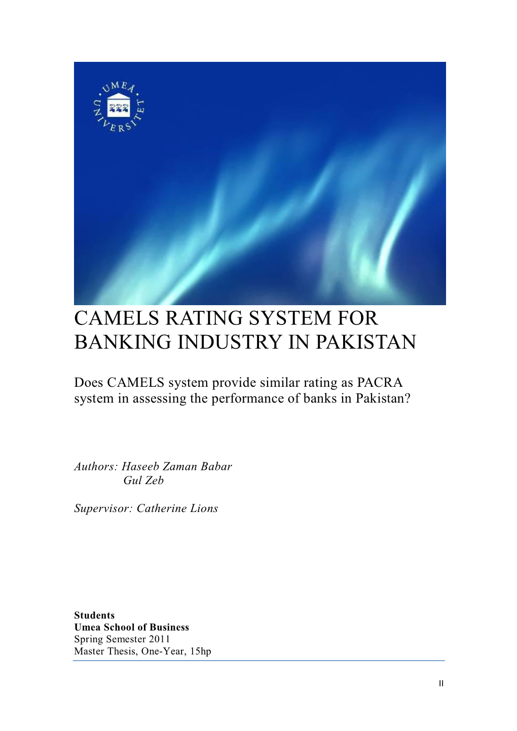 Camels Rating System for Banking Industry in Pakistan