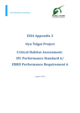 ESIA Appendix 2 Oyu Tolgoi Project Critical Habitat Assessment: IFC Performance Standard 6