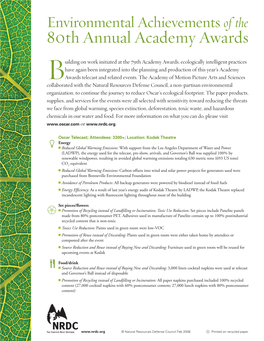 Environmental Achievements of the 80Th Annual Academy Awards