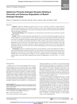 Galeterone Prevents Androgen Receptor Binding to Chromatin and Enhances Degradation of Mutant Androgen Receptor