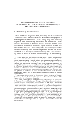 The Christology of Pseudo-Dionysius the Areopagite: the Fourth Letter in Its Indirect and Direct Text Traditions1