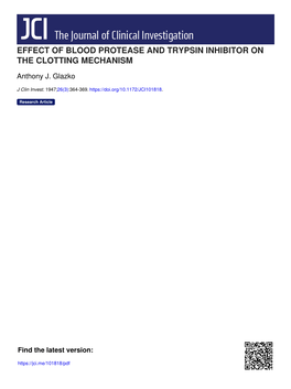 Effect of Blood Protease and Trypsin Inhibitor on the Clotting Mechanism