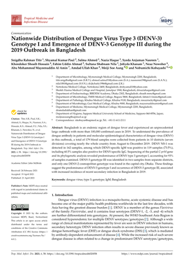 Nationwide Distribution of Dengue Virus Type 3 (DENV-3) Genotype I and Emergence of DENV-3 Genotype III During the 2019 Outbreak in Bangladesh