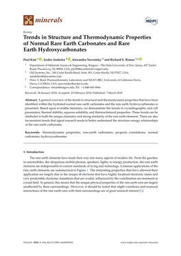 Trends in Structure and Thermodynamic Properties of Normal Rare Earth Carbonates and Rare Earth Hydroxycarbonates