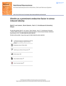 Ghrelin As a Prominent Endocrine Factor in Stress-Induced Obesity