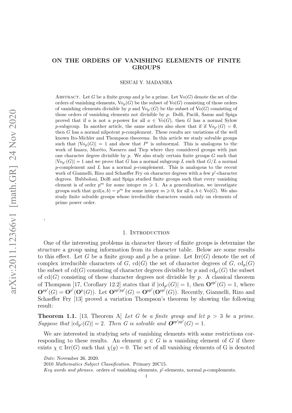 On the Orders of Vanishing Elements of Finite Groups