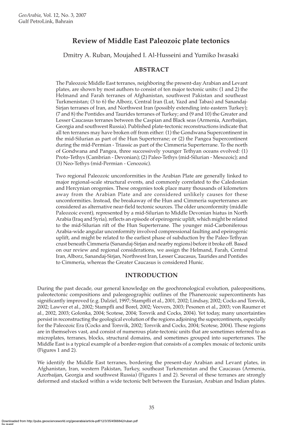 Review of Middle East Paleozoic Plate Tectonics