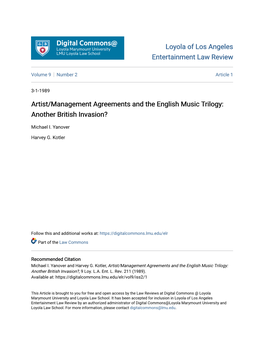 Artist/Management Agreements and the English Music Trilogy: Another British Invasion?