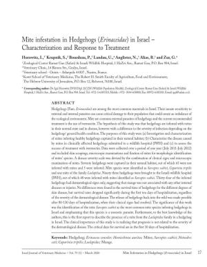 Mite Infestation in Hedgehogs (Erinaceidae) in Israel