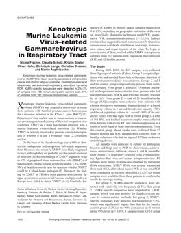 Xenotropic Murine Leukemia Virus–Related Gammaretrovirus (XMRV) Gag Sequences Derived from Respiratory Tract Secretions