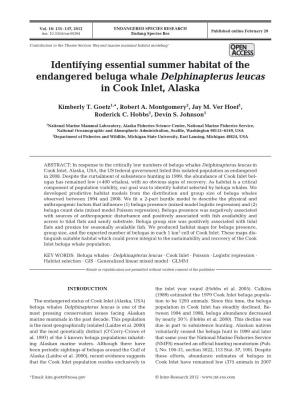 Identifying Essential Summer Habitat of the Endangered Beluga Whale Delphinapterus Leucas in Cook Inlet, Alaska